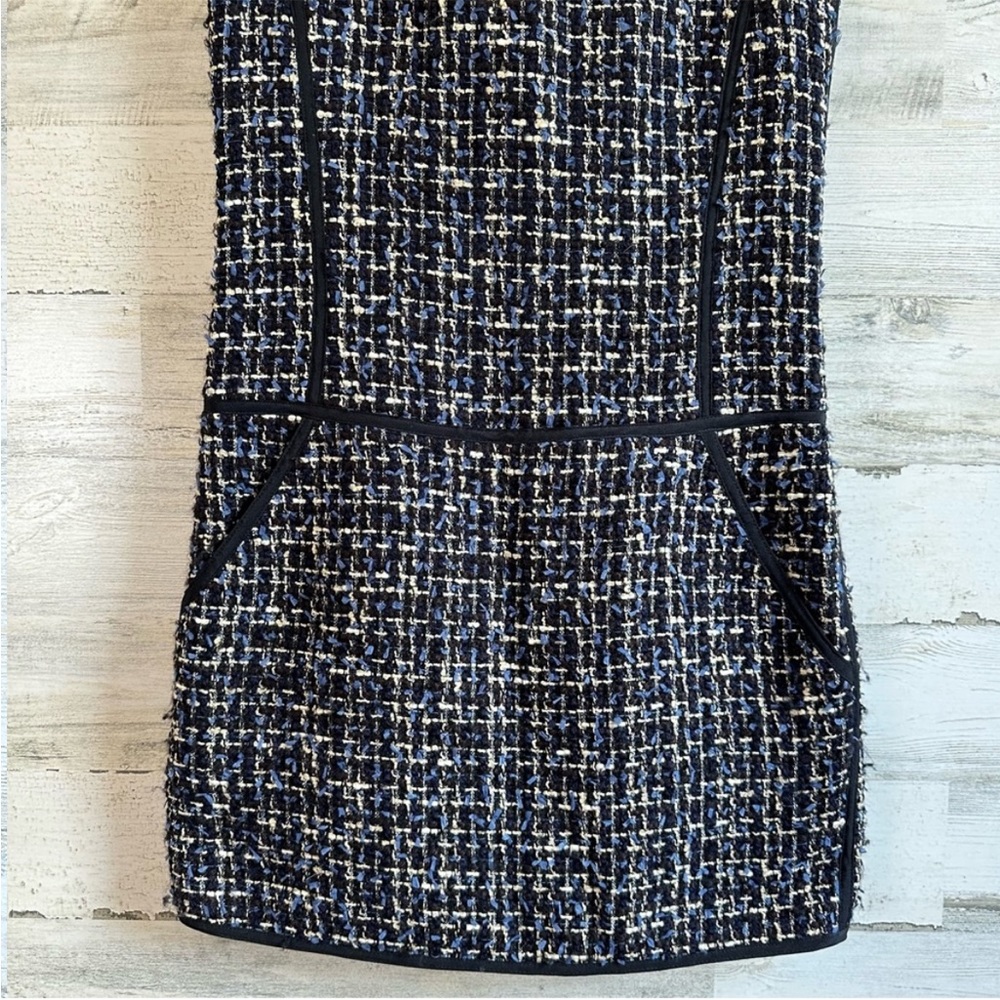 Theory Tweed Wool Blend Sleeveless Mini Sheat Dress with Pockets Sz 0 Black - Picture 4 of 12